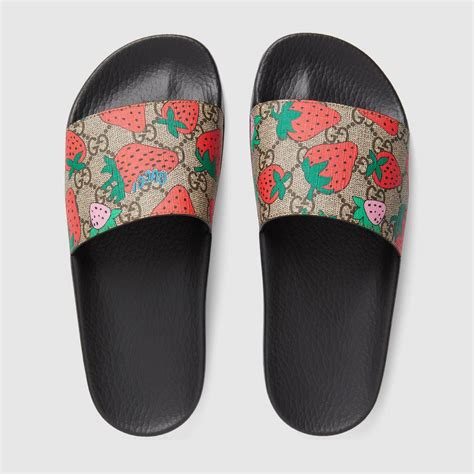 gucci slides with gold cherries|gucci ladies slides.